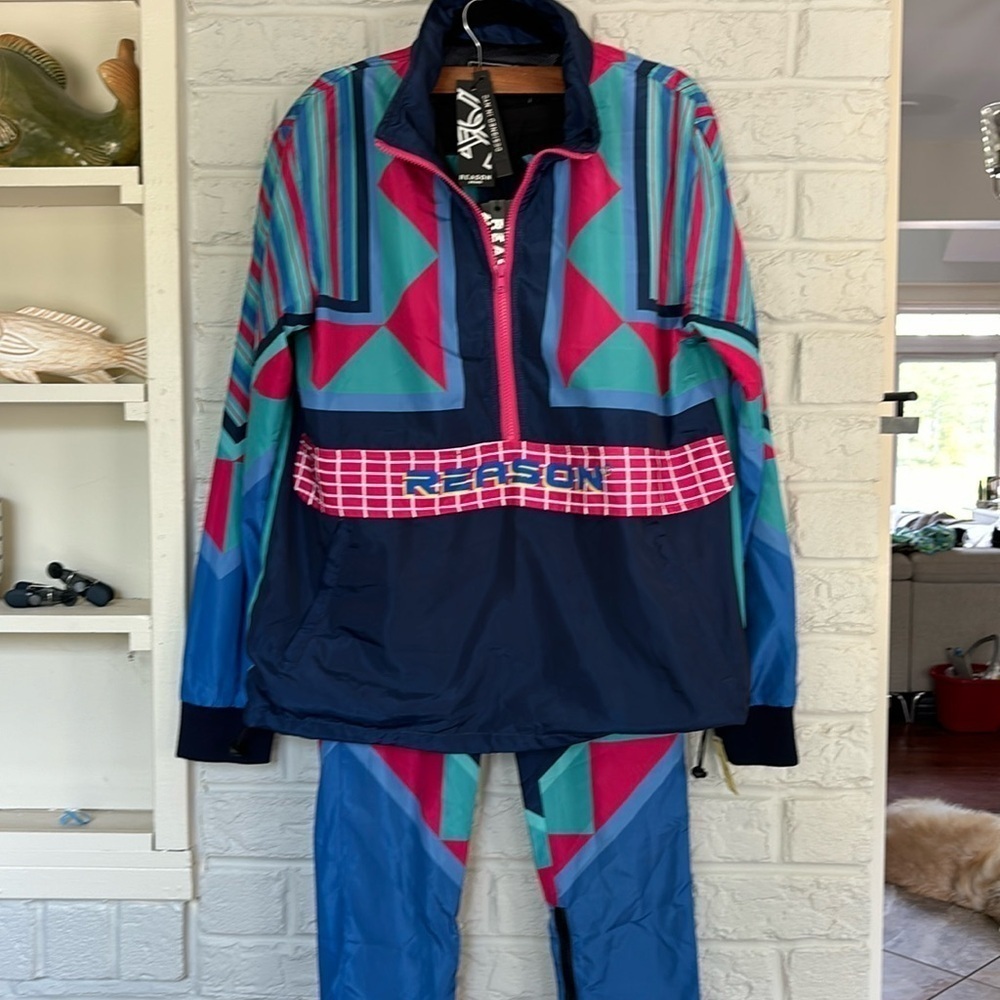 Reason Multi Color Mens Nylon Zip Up Track Suit Top and Bottoms